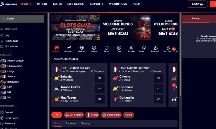 Get £30 from new bookmaker 36Vegas
