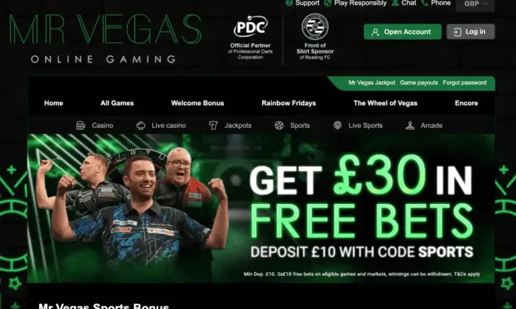 Get £30 from Mr Vegas Sports